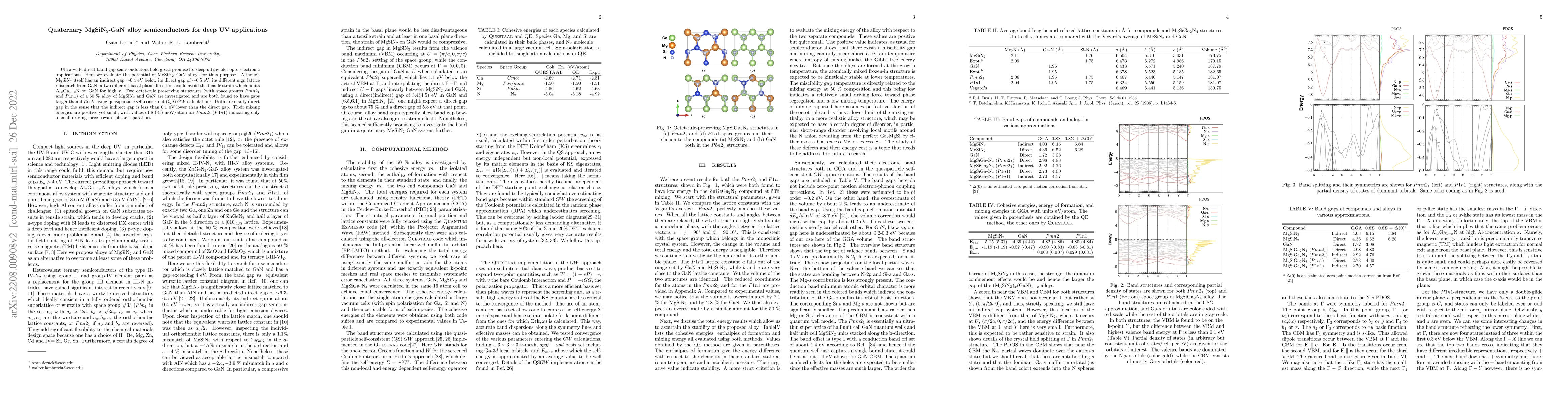 Thumbnail for Quaternary MgSiN_2-GaN alloy semiconductors for deep UV applications