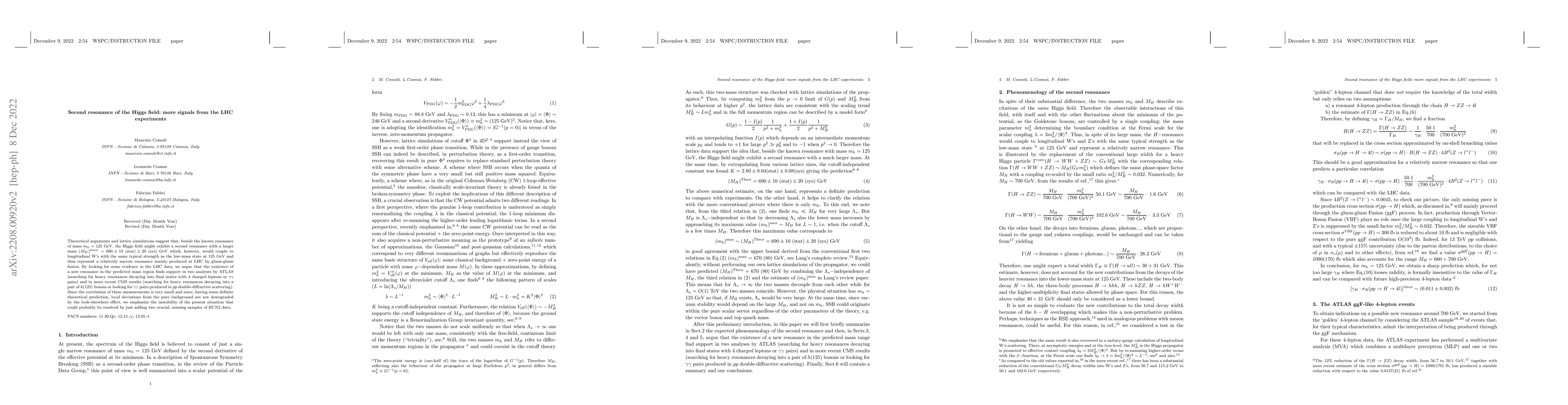 Thumbnail for Second resonance of the Higgs field: more signals from the LHC
  experiments