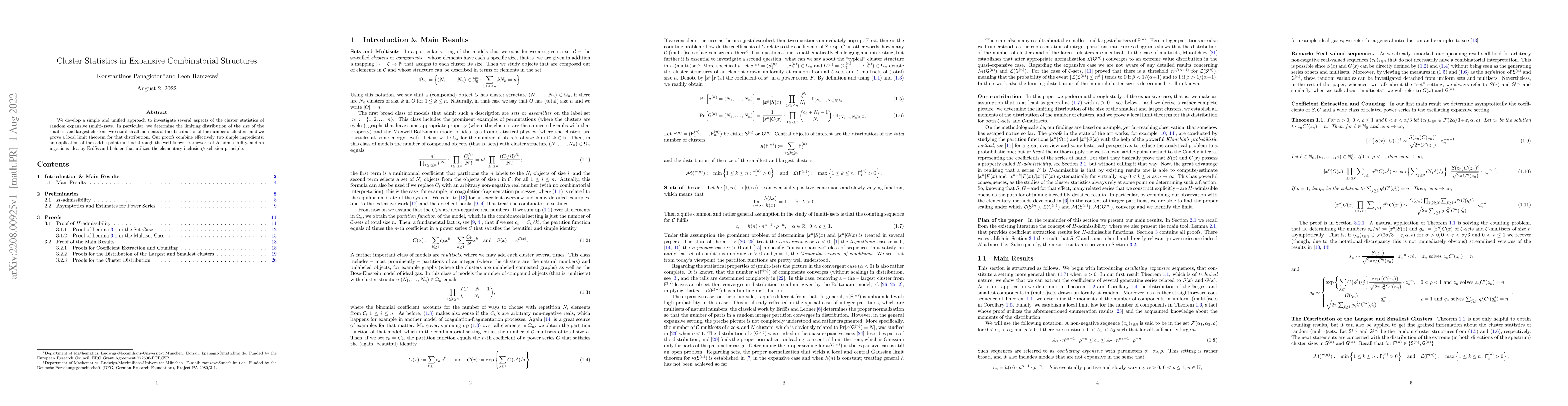 Thumbnail for Cluster Statistics in Expansive Combinatorial Structures