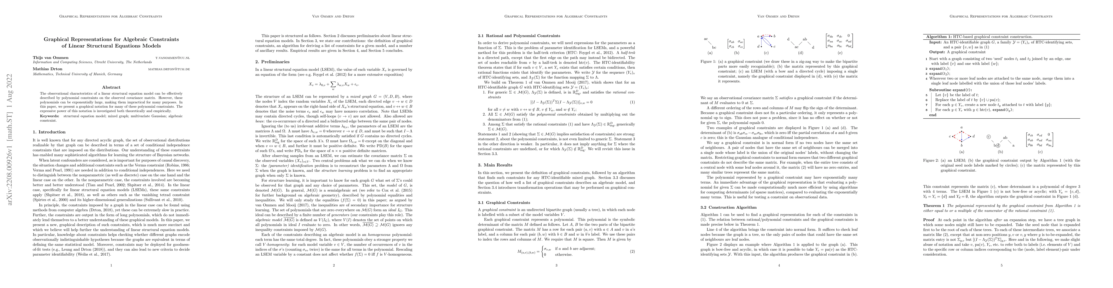 Thumbnail for Graphical Representations for Algebraic Constraints of Linear Structural
  Equations Models