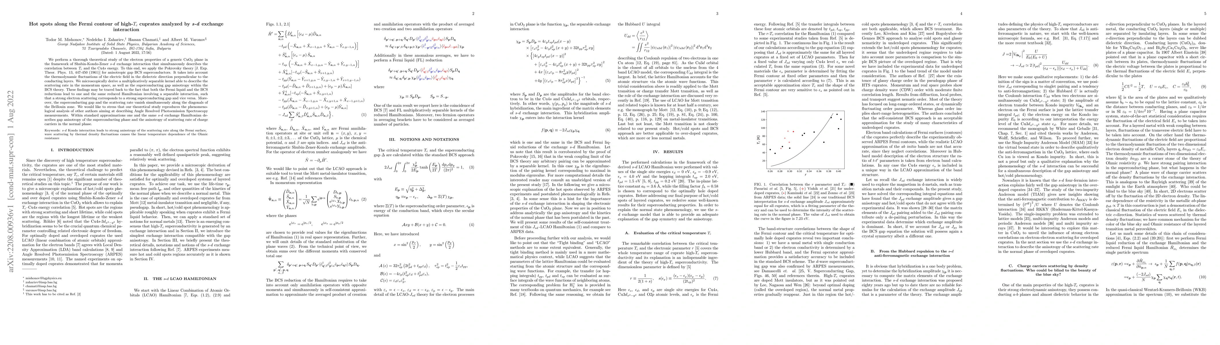 Thumbnail for Hot spots along the Fermi contour of high-$T_c$ cuprates analyzed by
  $s$-$d$ exchange interaction