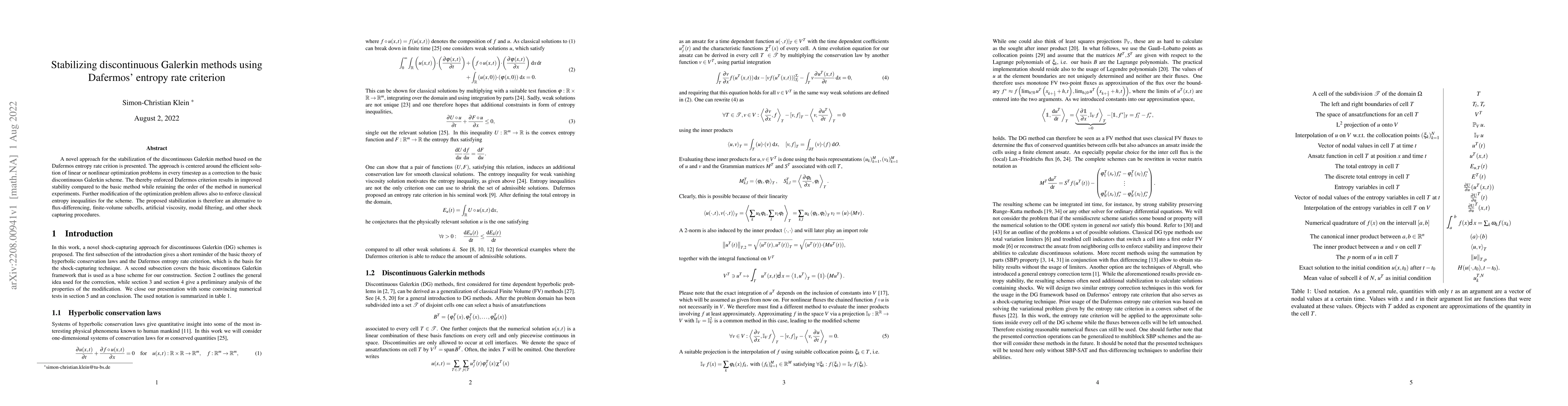 Thumbnail for Stabilizing discontinuous Galerkin methods using Dafermos' entropy rate
  criterion