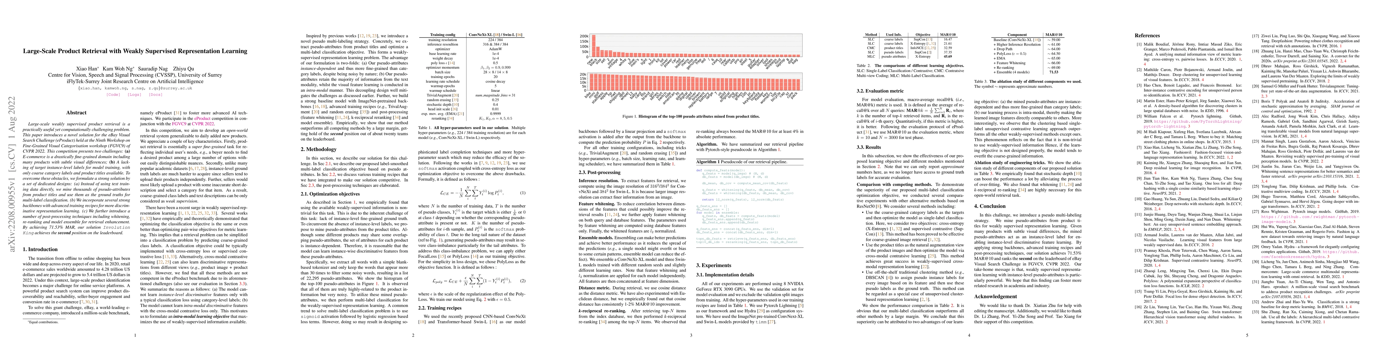 Thumbnail for Large-Scale Product Retrieval with Weakly Supervised Representation
  Learning