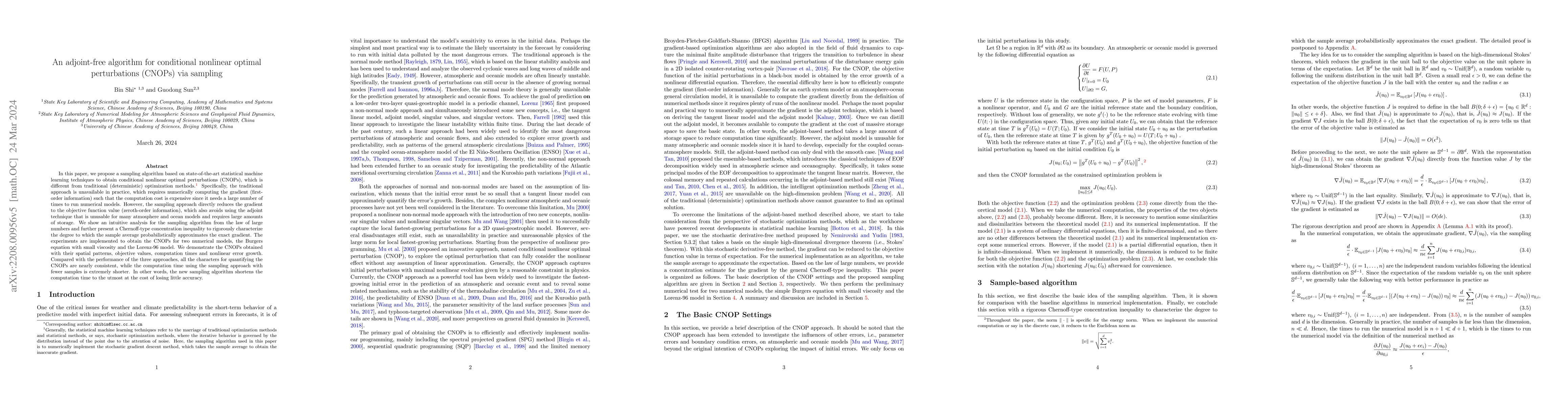 Thumbnail for An adjoint-free algorithm for conditional nonlinear optimal
  perturbations (CNOPs) via sampling