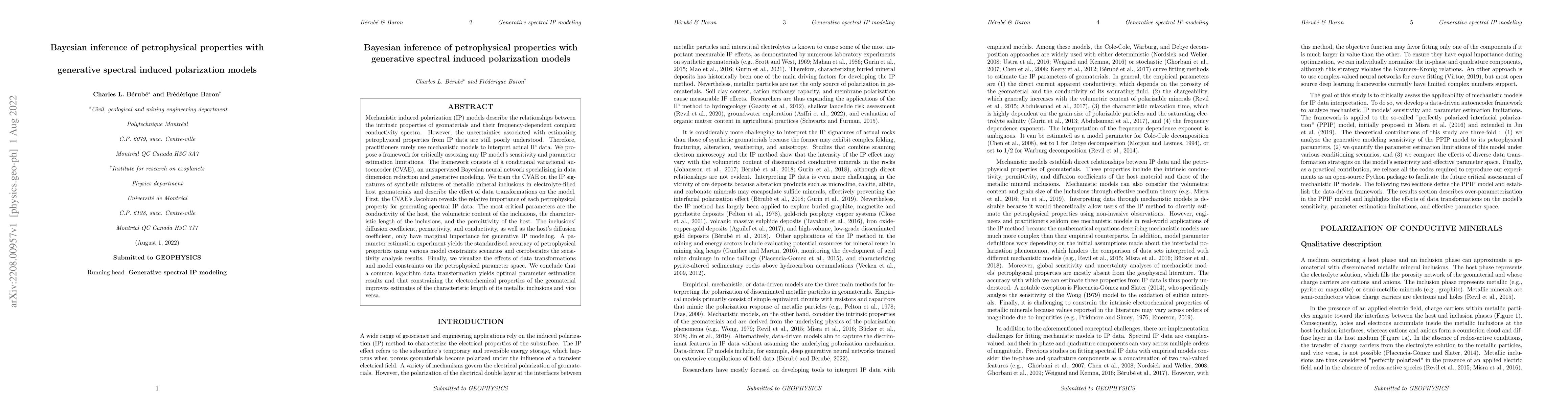 Thumbnail for Bayesian inference of petrophysical properties with generative spectral
  induced polarization models