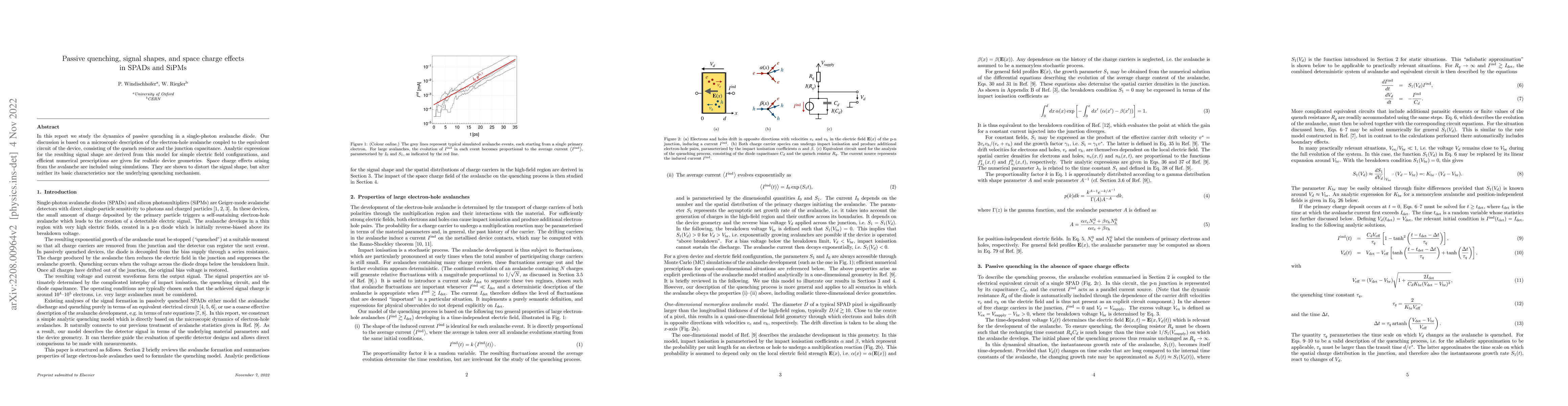 Thumbnail for Passive quenching, signal shapes, and space charge effects in SPADs and
  SiPMs