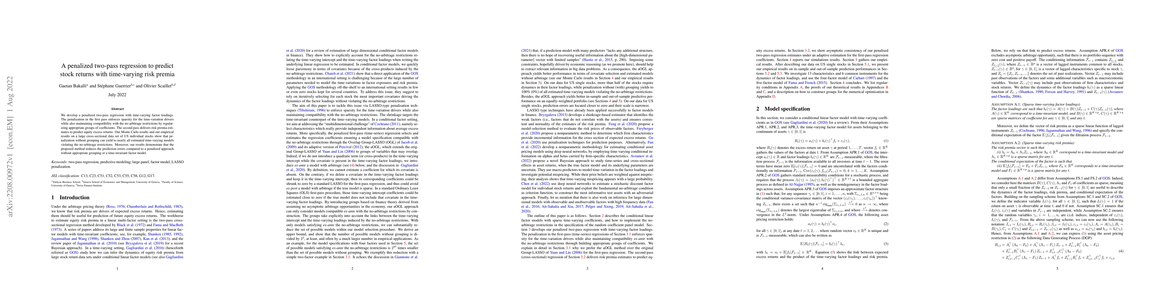 Thumbnail for A penalized two-pass regression to predict stock returns with
  time-varying risk premia