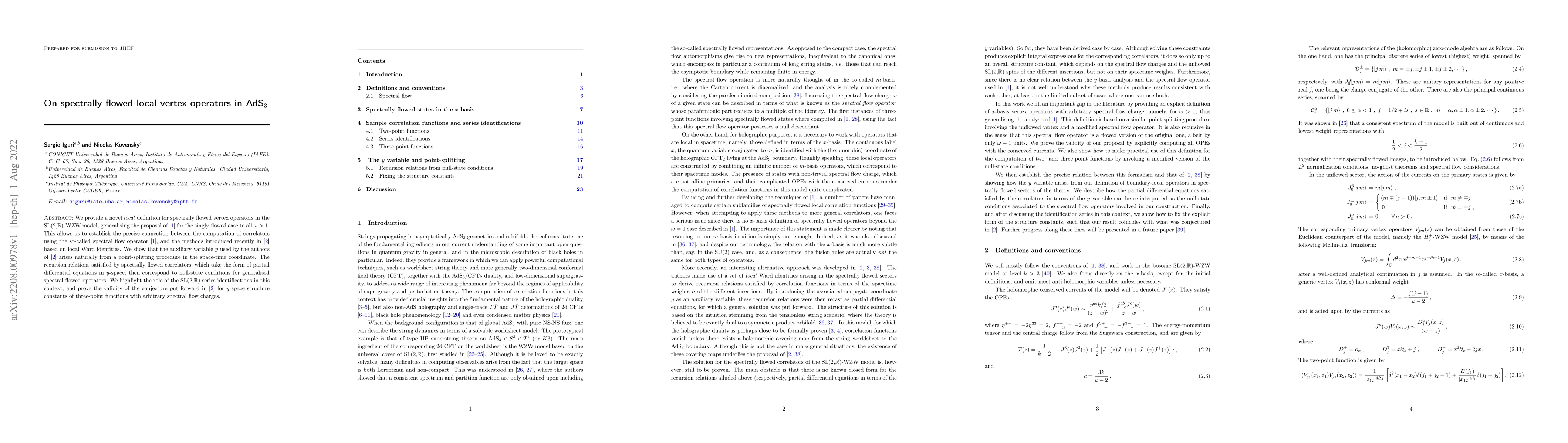 Thumbnail for On spectrally flowed local vertex operators in AdS$_3$