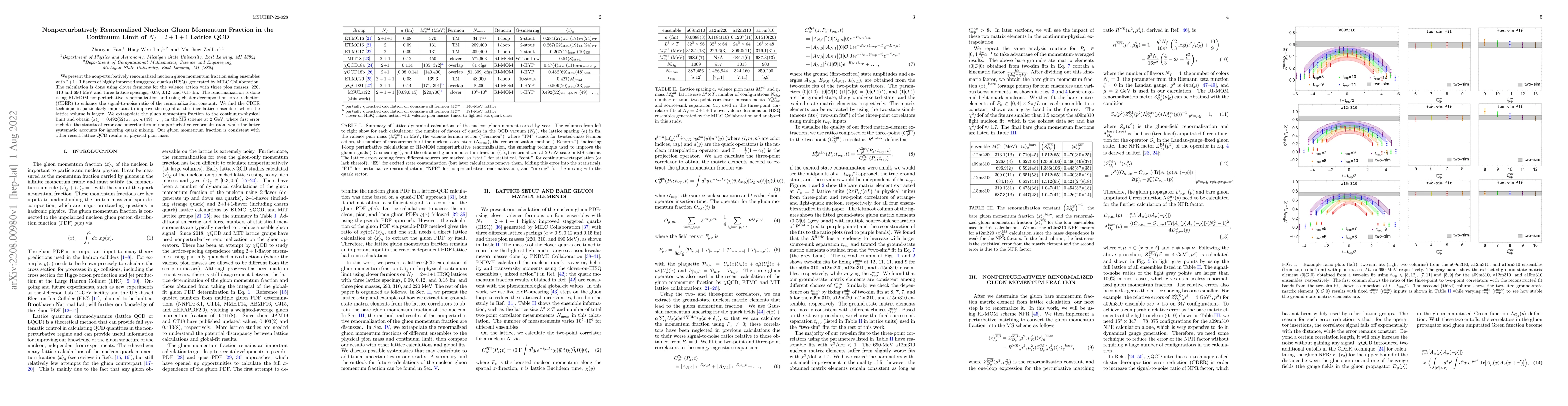 Thumbnail for Nonperturbatively Renormalized Nucleon Gluon Momentum Fraction in the
  Continuum Limit of $N_f=2+1+1$ Lattice QCD