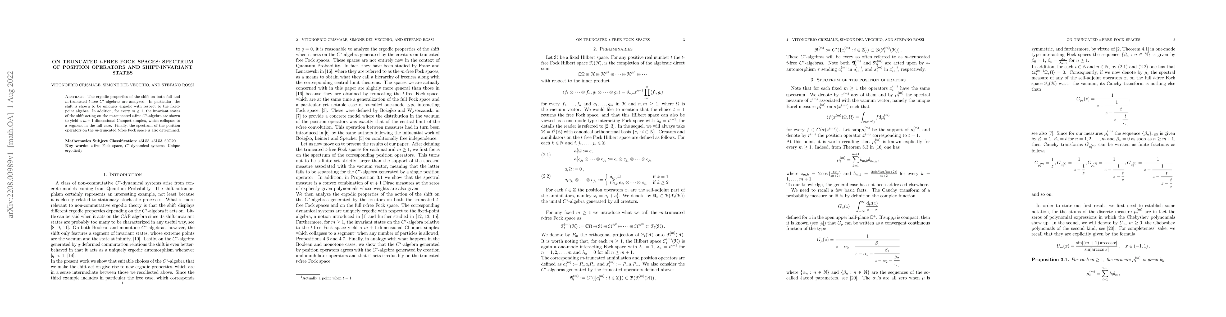 Thumbnail for On truncated $t$-free Fock spaces: spectrum of position operators and
  shift-invariant states