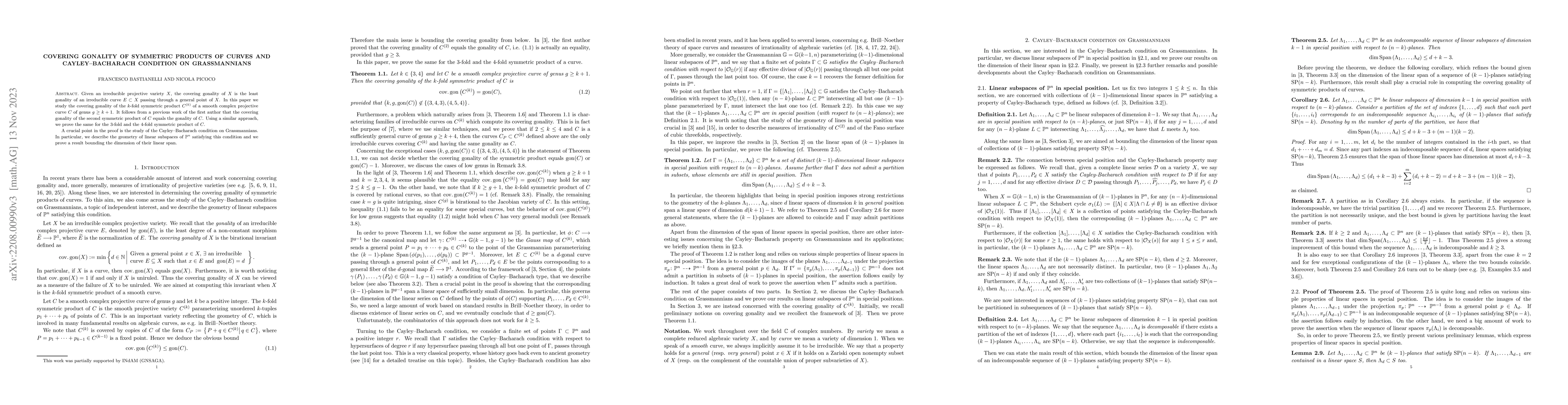 Thumbnail for Covering gonality of symmetric products of curves and Cayley-Bacharach
  condition on Grassmannians