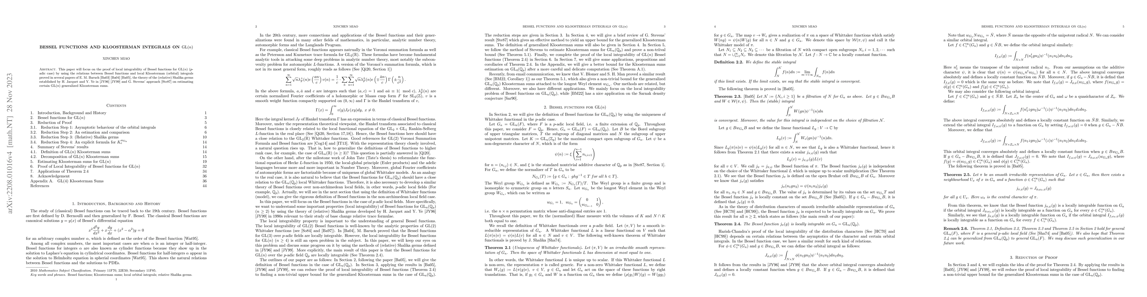 Thumbnail for Bessel Functions and Kloosterman Integrals on GL(n)