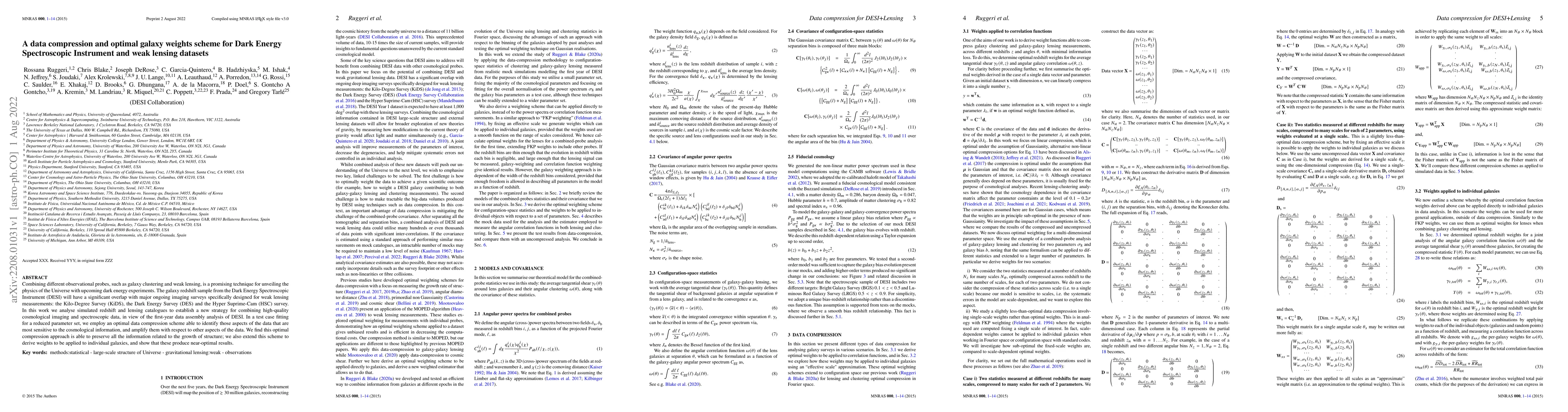 Thumbnail for A data compression and optimal galaxy weights scheme for Dark Energy
  Spectroscopic Instrument and weak lensing datasets
