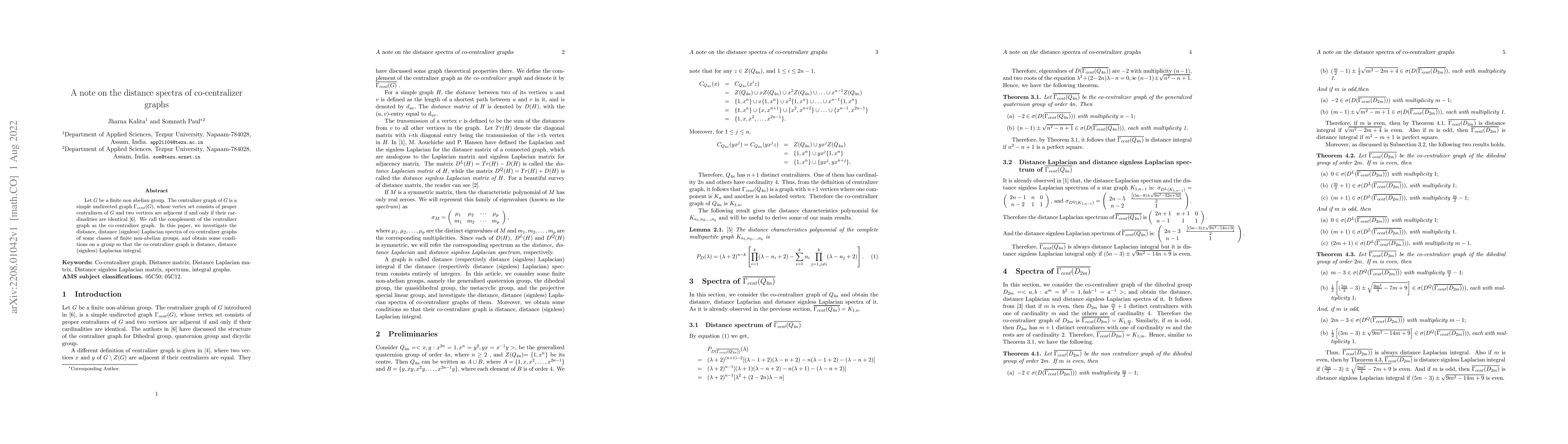 Thumbnail for A note on the distance spectra of co-centralizer graphs