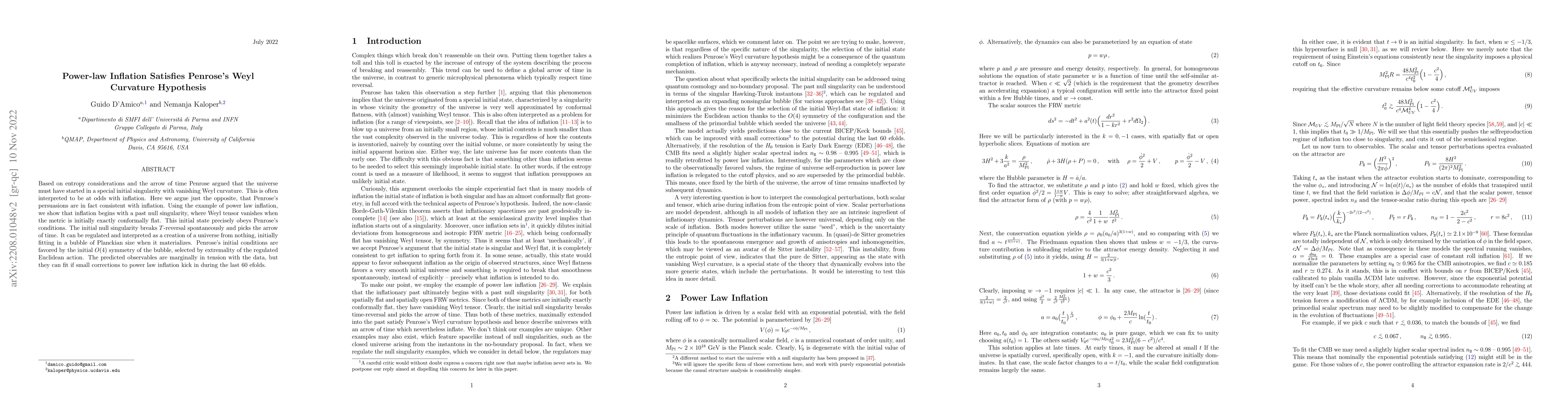 Thumbnail for Power-law Inflation Satisfies Penrose's Weyl Curvature Hypothesis
