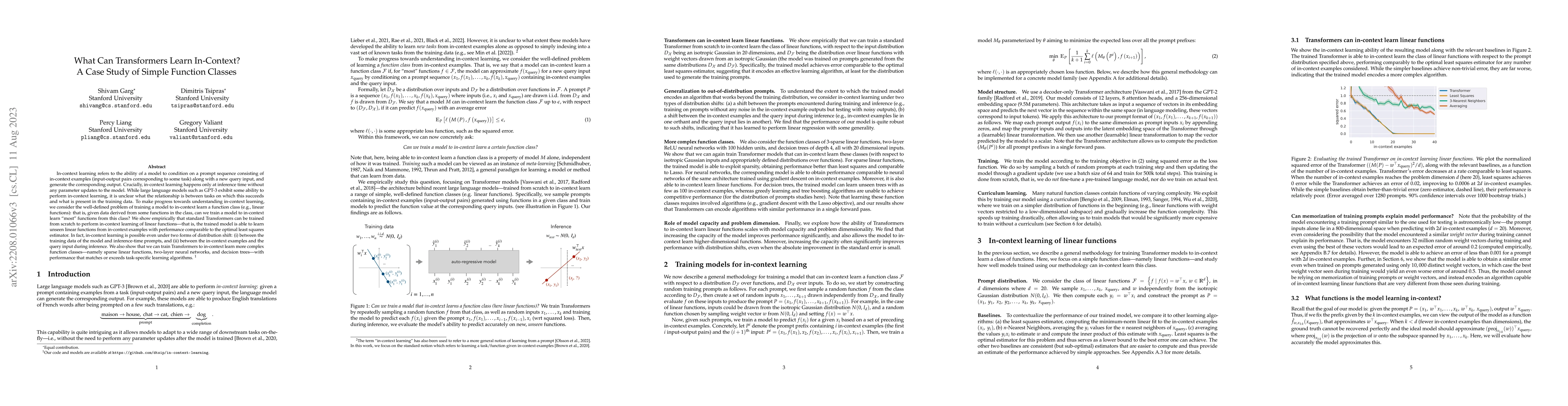 Thumbnail for What Can Transformers Learn In-Context? A Case Study of Simple Function
  Classes