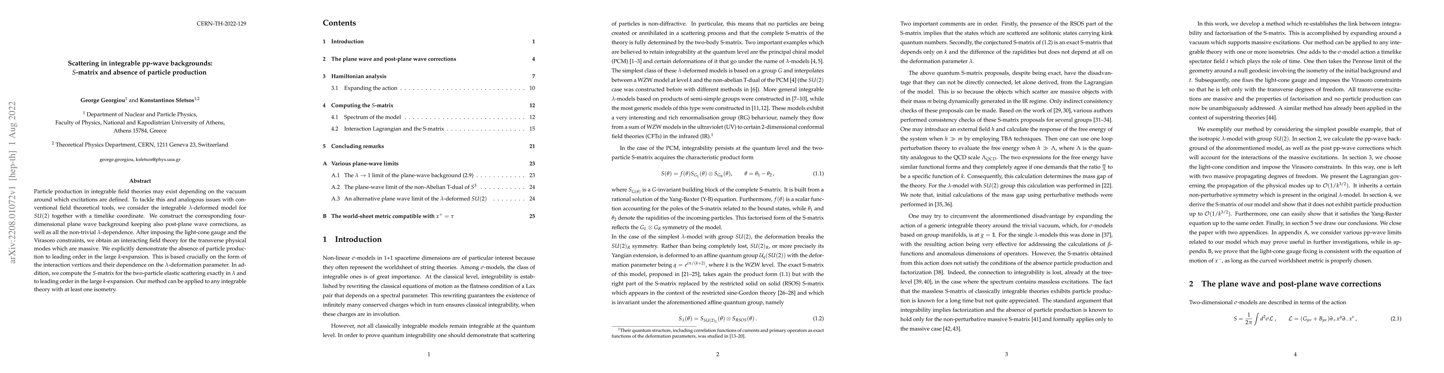 Thumbnail for Scattering in integrable pp-wave backgrounds: S-matrix and absence of
  particle production