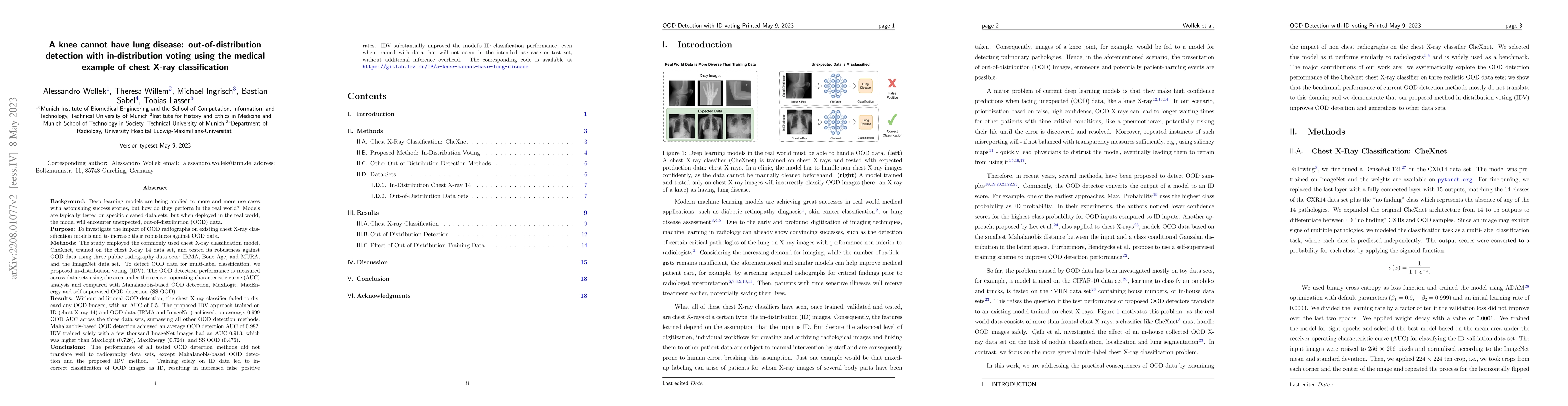 Thumbnail for A knee cannot have lung disease: out-of-distribution detection with
  in-distribution voting using the medical example of chest X-ray
  classification