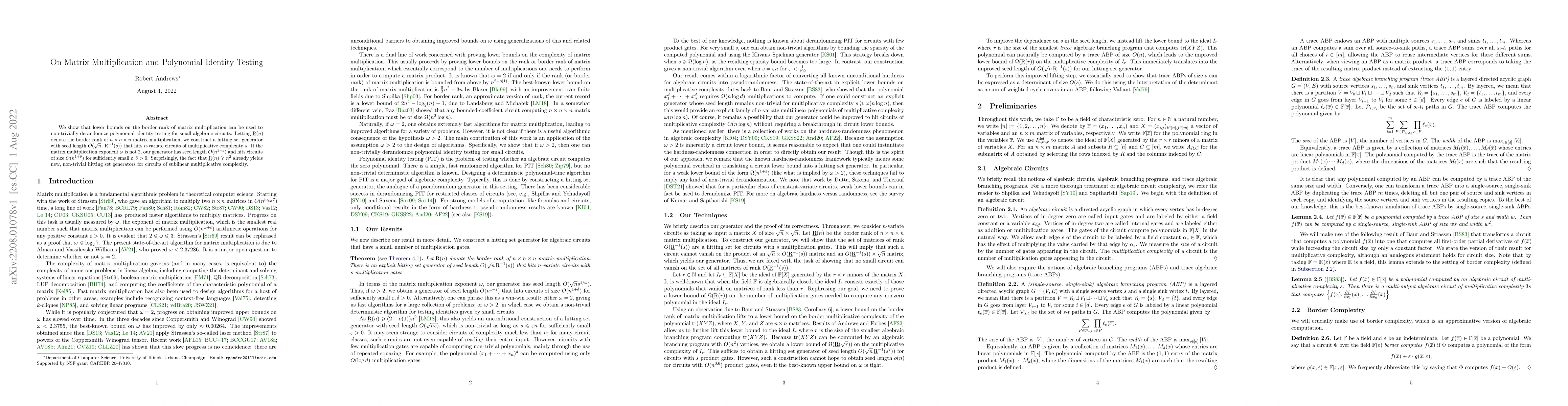 Thumbnail for On Matrix Multiplication and Polynomial Identity Testing