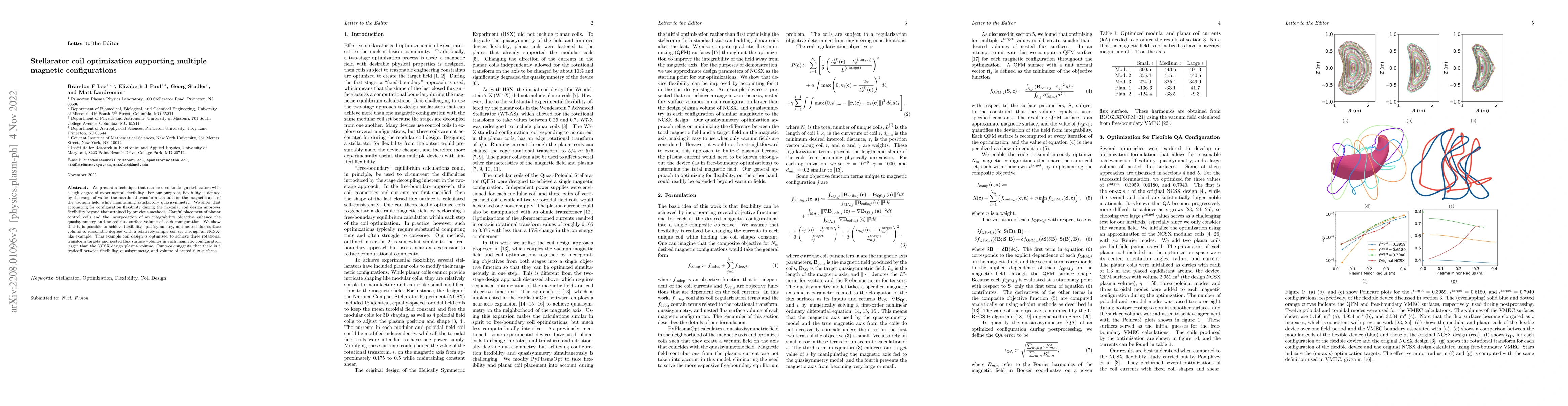 Thumbnail for Stellarator coil optimization supporting multiple magnetic
  configurations