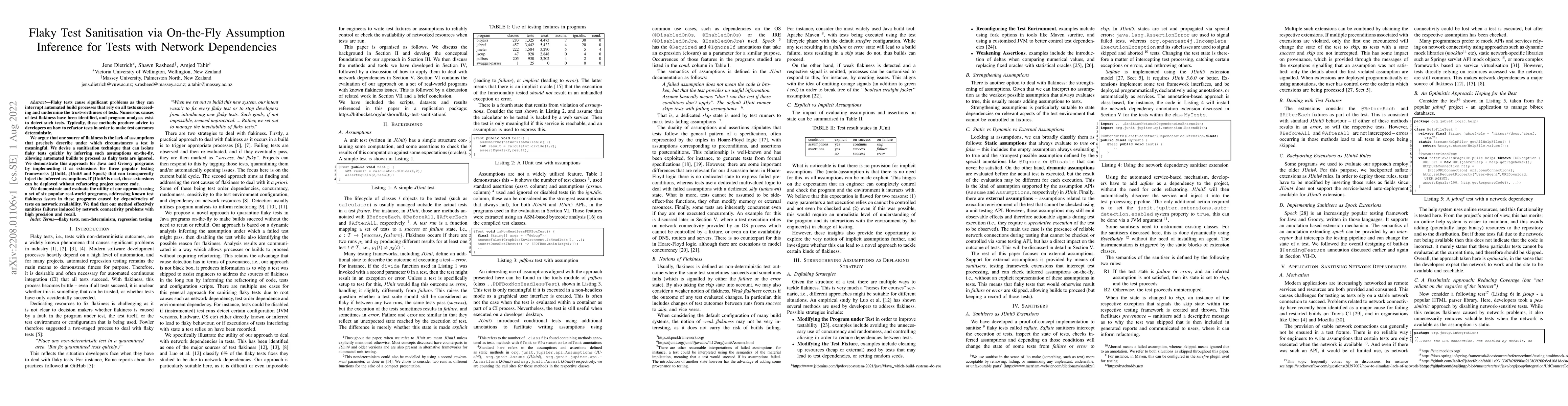 Thumbnail for Flaky Test Sanitisation via On-the-Fly Assumption Inference for Tests
  with Network Dependencies