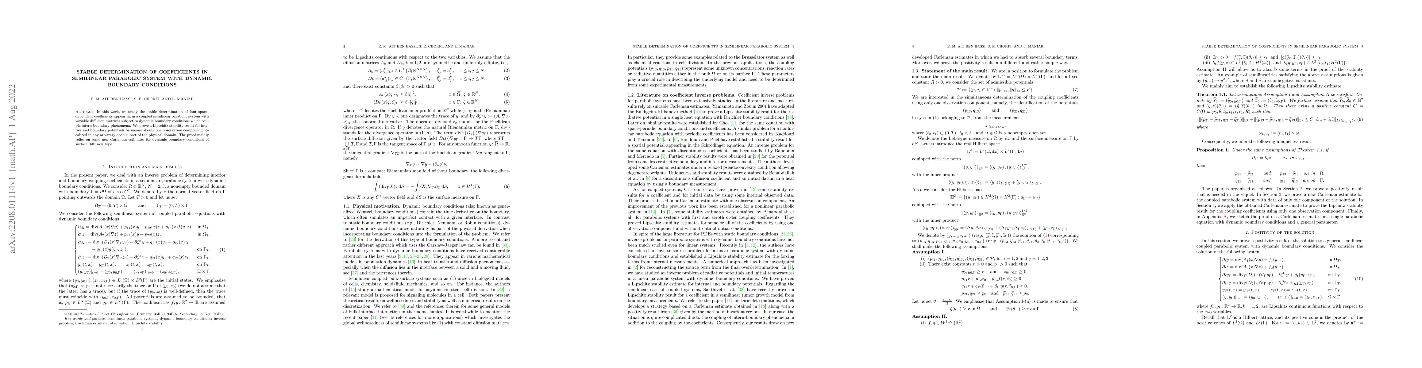 Thumbnail for Stable determination of coefficients in semilinear parabolic system with
  dynamic boundary conditions