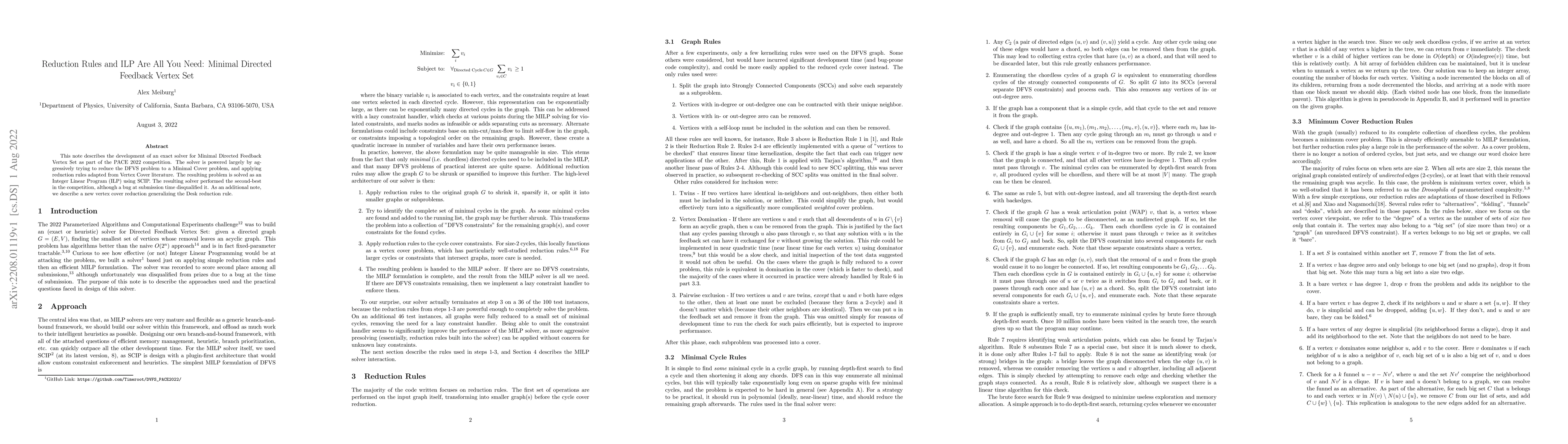 Thumbnail for Reduction Rules and ILP Are All You Need: Minimal Directed Feedback
  Vertex Set