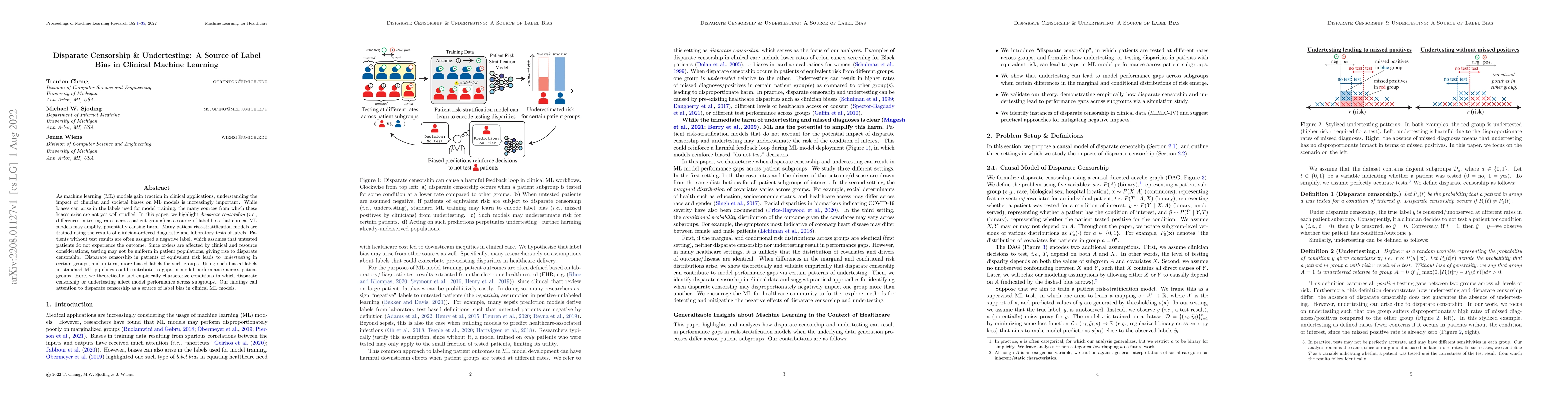 Thumbnail for Disparate Censorship & Undertesting: A Source of Label Bias in Clinical
  Machine Learning