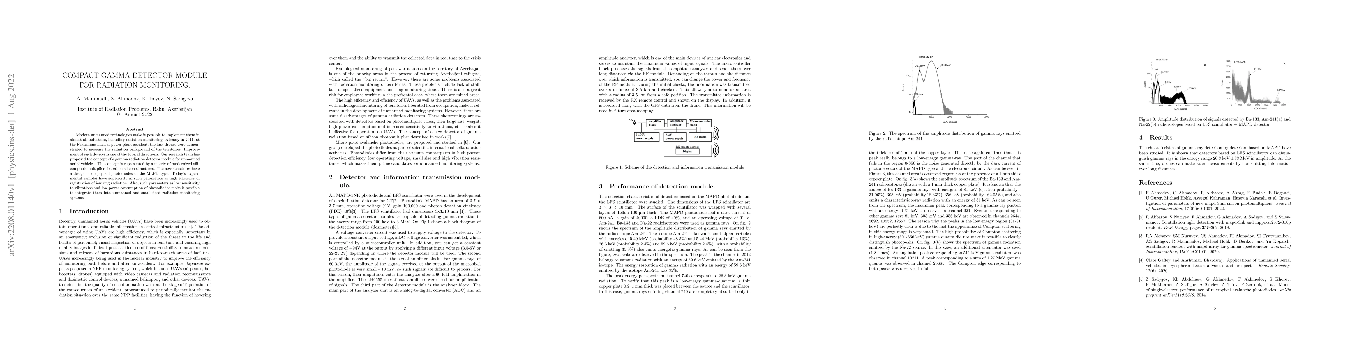 Thumbnail for Compact gamma detector module for radiation monitoring