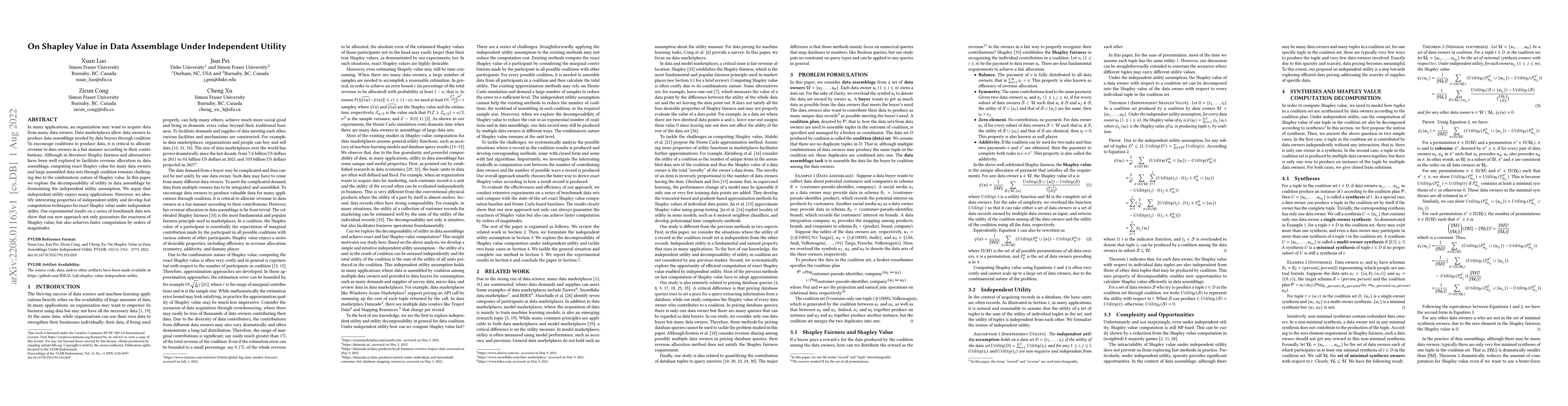 Thumbnail for On Shapley Value in Data Assemblage Under Independent Utility