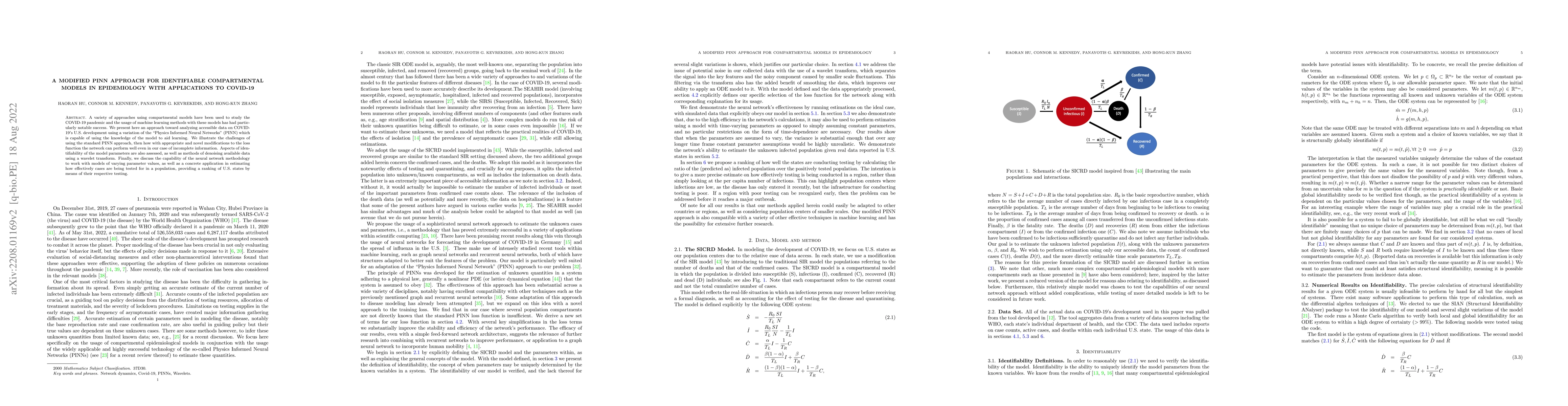 Thumbnail for A Modified PINN Approach for Identifiable Compartmental Models in
  Epidemiology with Applications to COVID-19