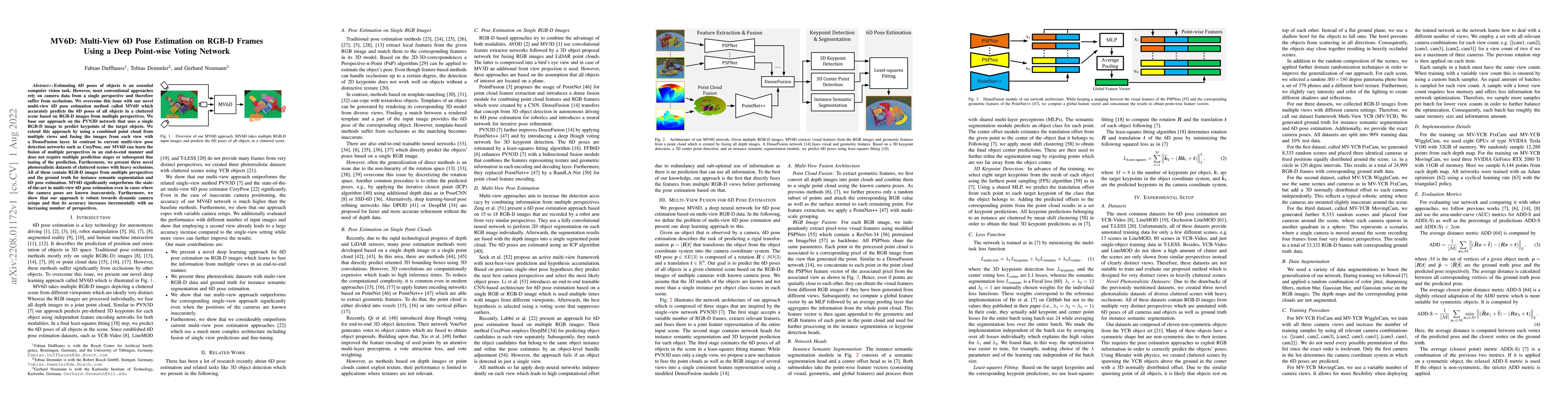 Thumbnail for MV6D: Multi-View 6D Pose Estimation on RGB-D Frames Using a Deep
  Point-wise Voting Network