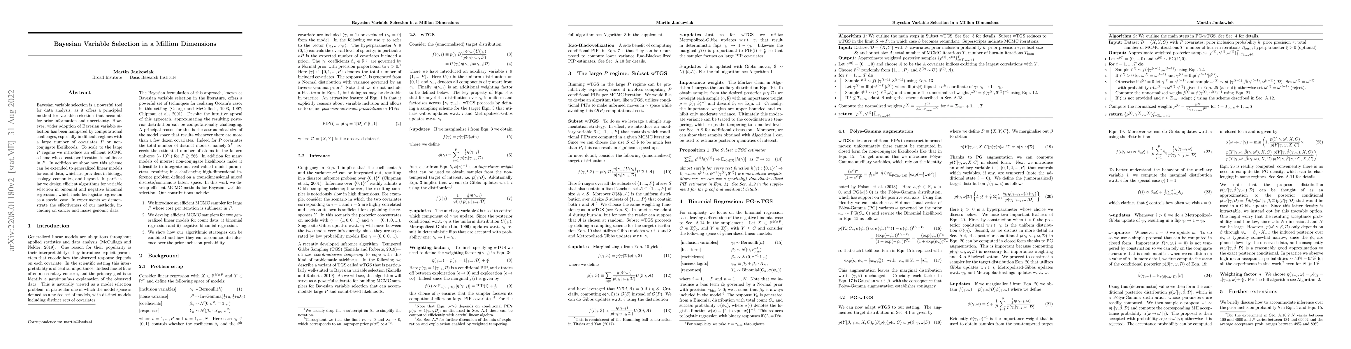 Thumbnail for Bayesian Variable Selection in a Million Dimensions