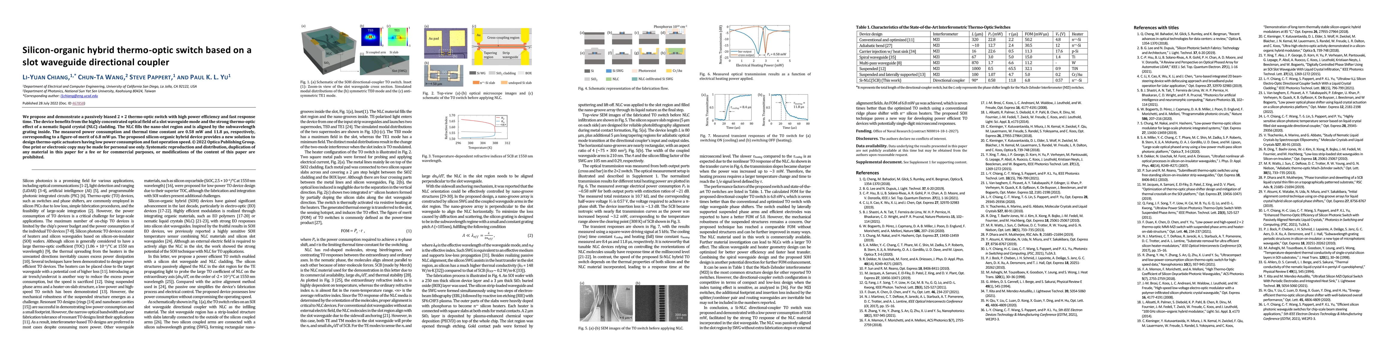 Thumbnail for Silicon-organic hybrid thermo-optic switch based on a slot waveguide
  directional coupler