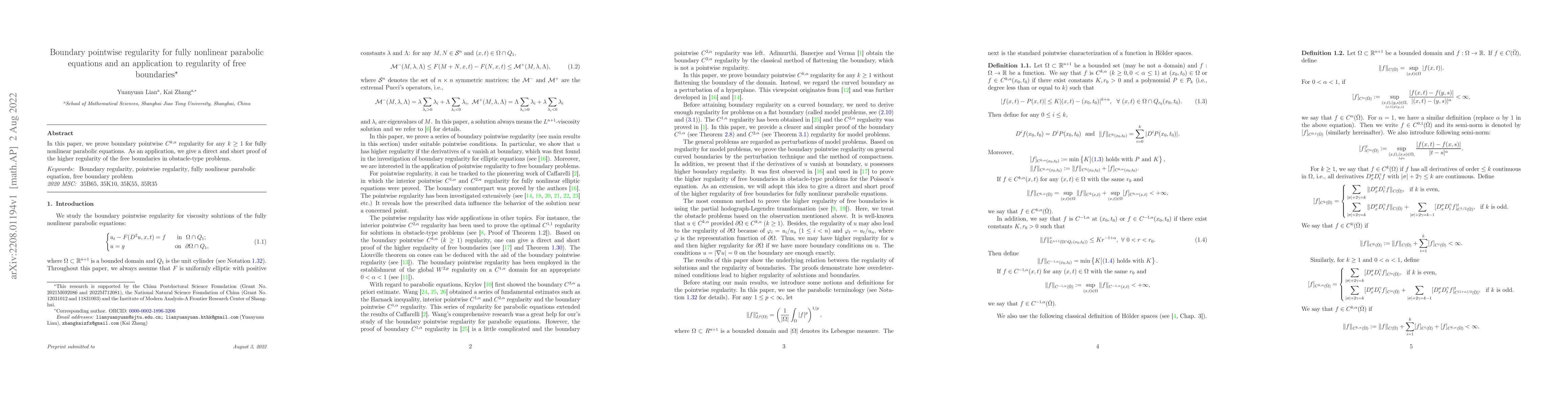 Thumbnail for Boundary pointwise regularity for fully nonlinear parabolic equations
  and an application to regularity of free boundaries