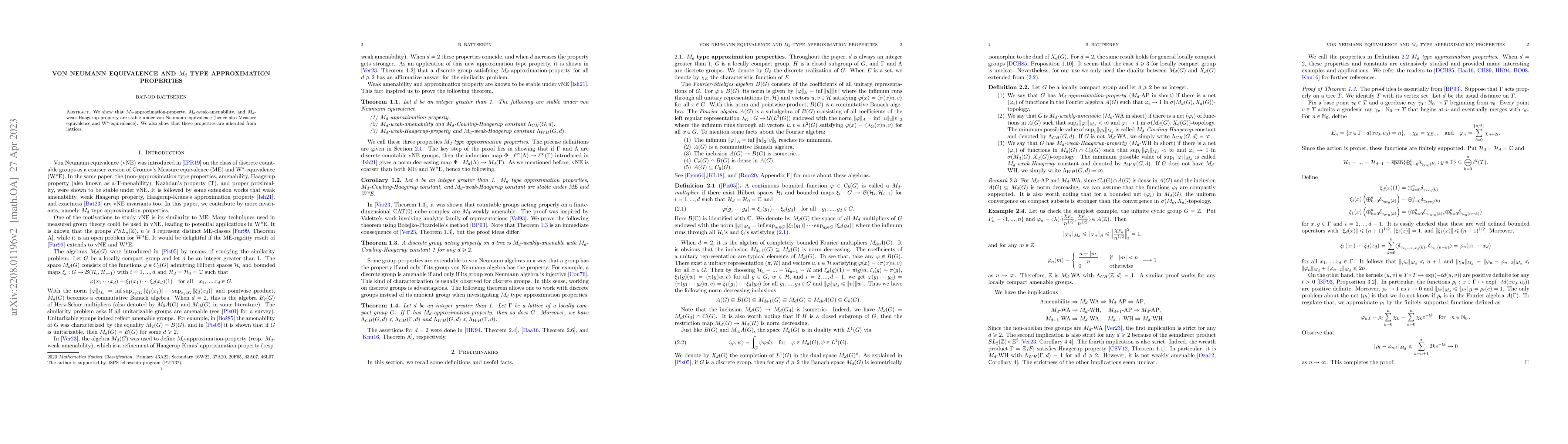 Thumbnail for Von Neumann equivalence and $M_d$ type approximation properties
