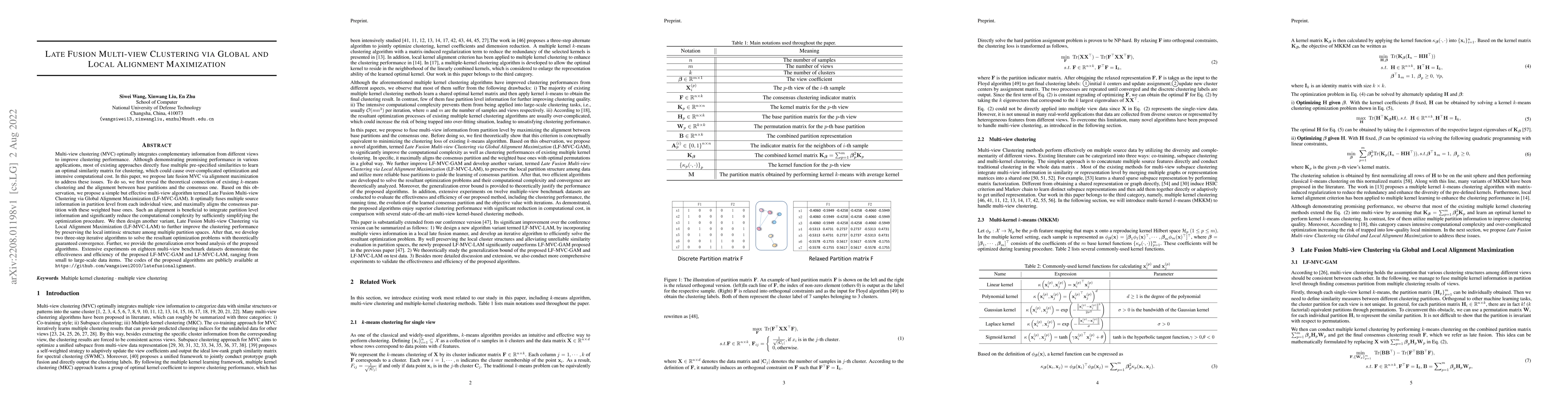Thumbnail for Late Fusion Multi-view Clustering via Global and Local Alignment
  Maximization