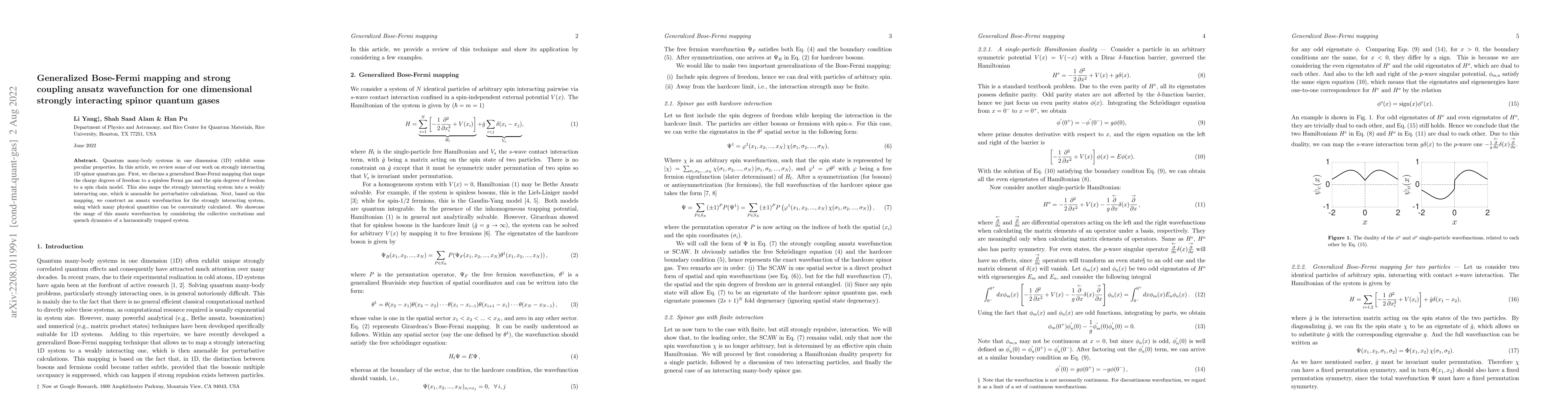 Thumbnail for Generalized Bose-Fermi mapping and strong coupling ansatz wavefunction
  for one dimensional strongly interacting spinor quantum gases