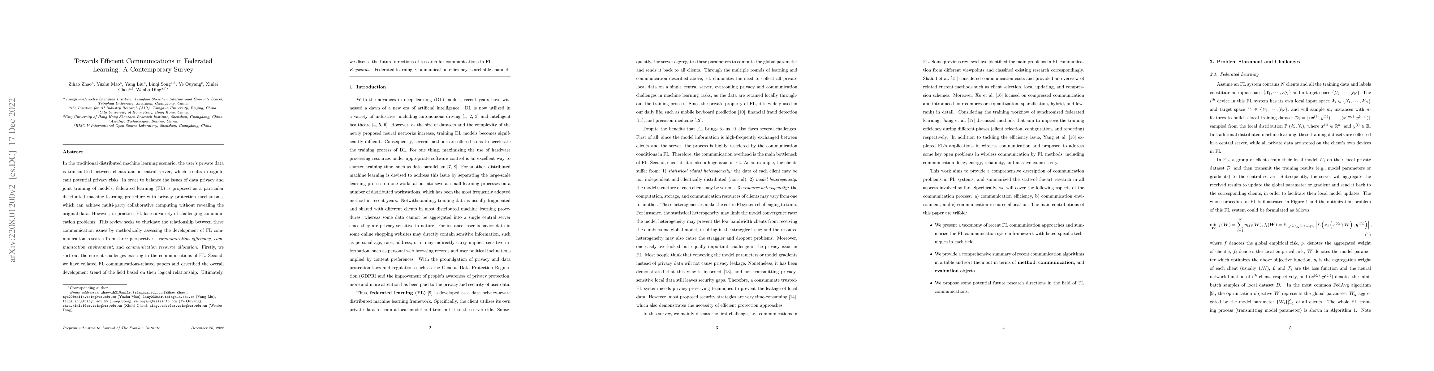 Thumbnail for Towards Efficient Communications in Federated Learning: A Contemporary
  Survey