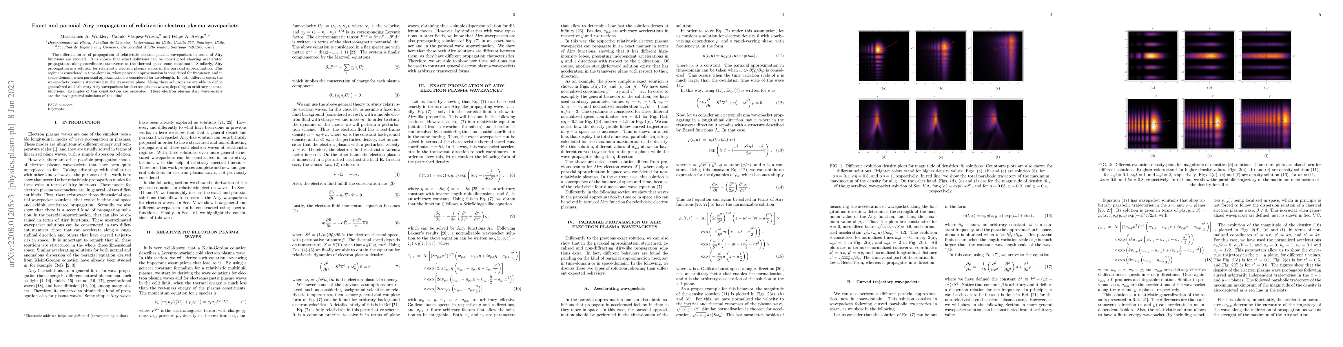 Thumbnail for Exact and paraxial Airy propagation of relativistic electron plasma
  wavepackets