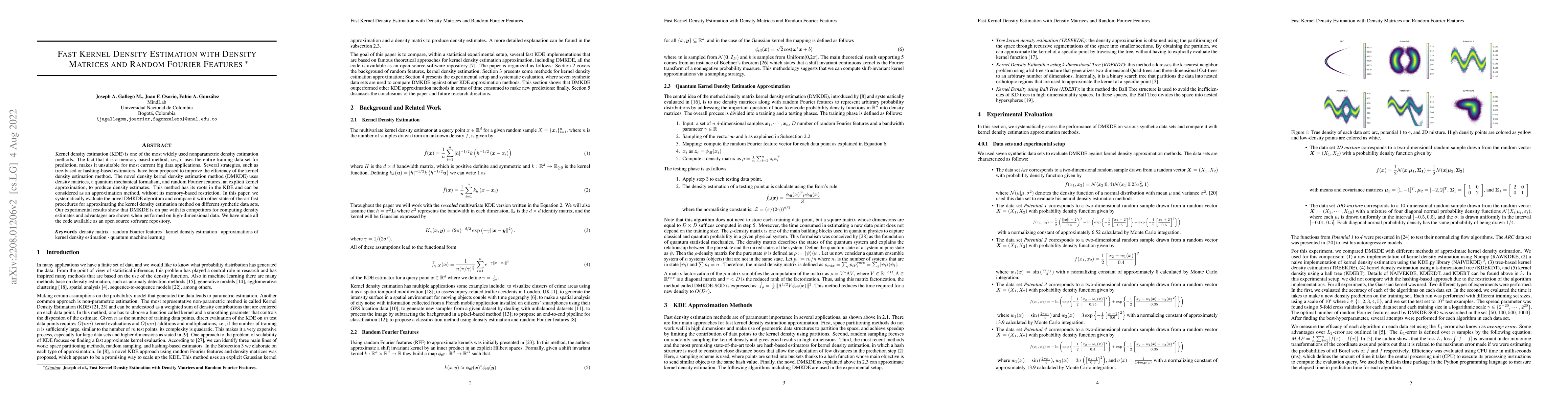 Thumbnail for Fast Kernel Density Estimation with Density Matrices and Random Fourier
  Features