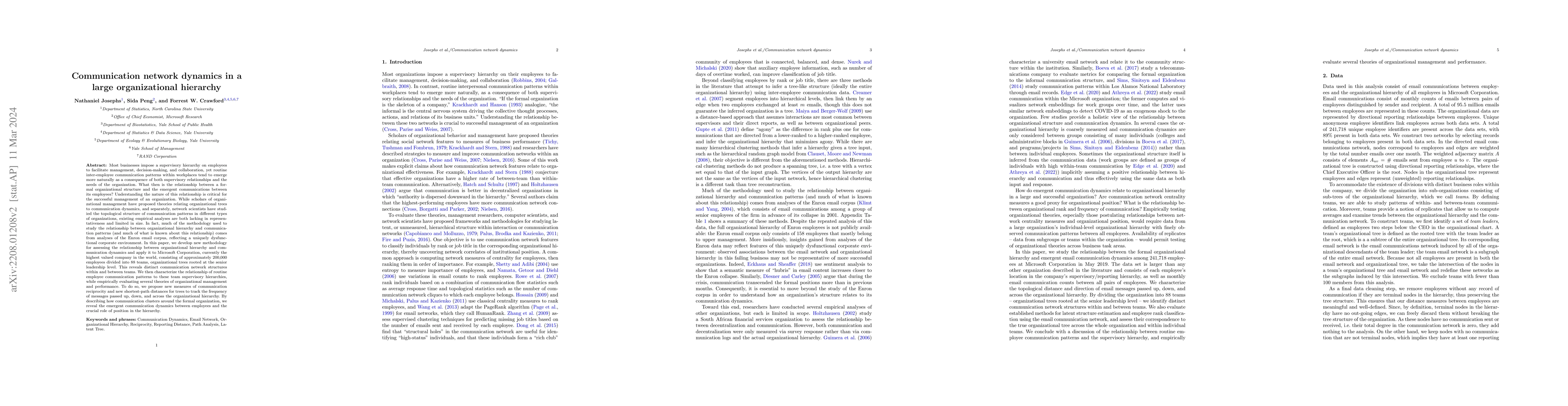 Thumbnail for Communication network dynamics in a large organizational hierarchy