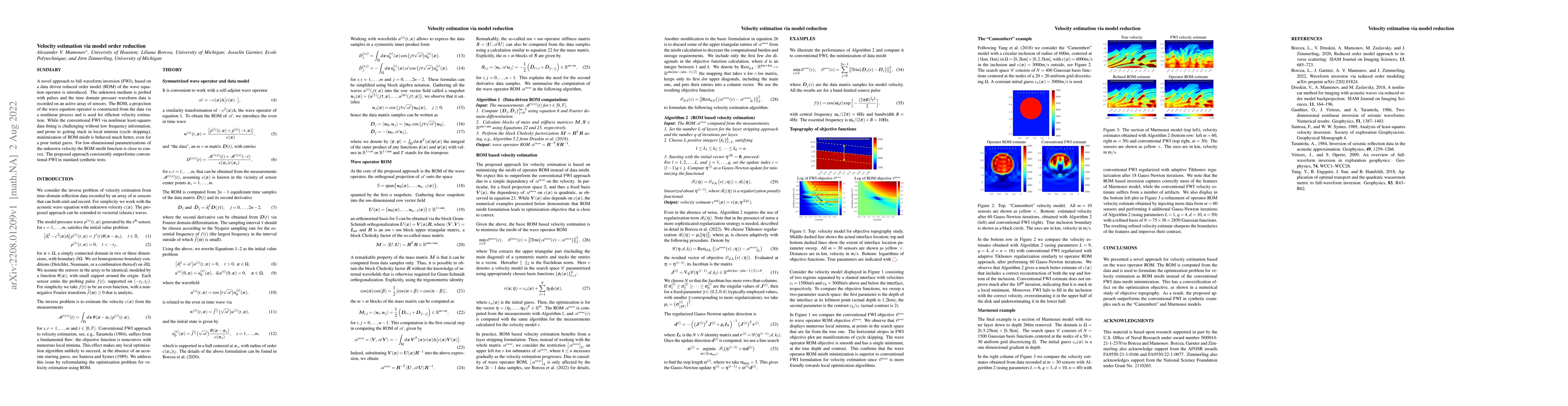 Thumbnail for Velocity estimation via model order reduction