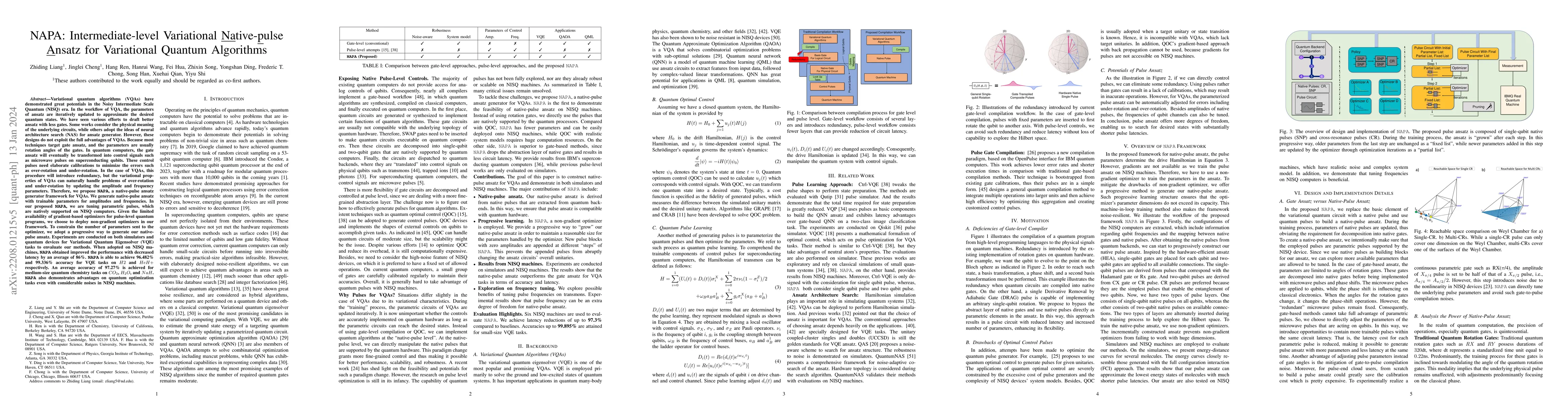 Thumbnail for NAPA: Intermediate-level Variational Native-pulse Ansatz for Variational
  Quantum Algorithms