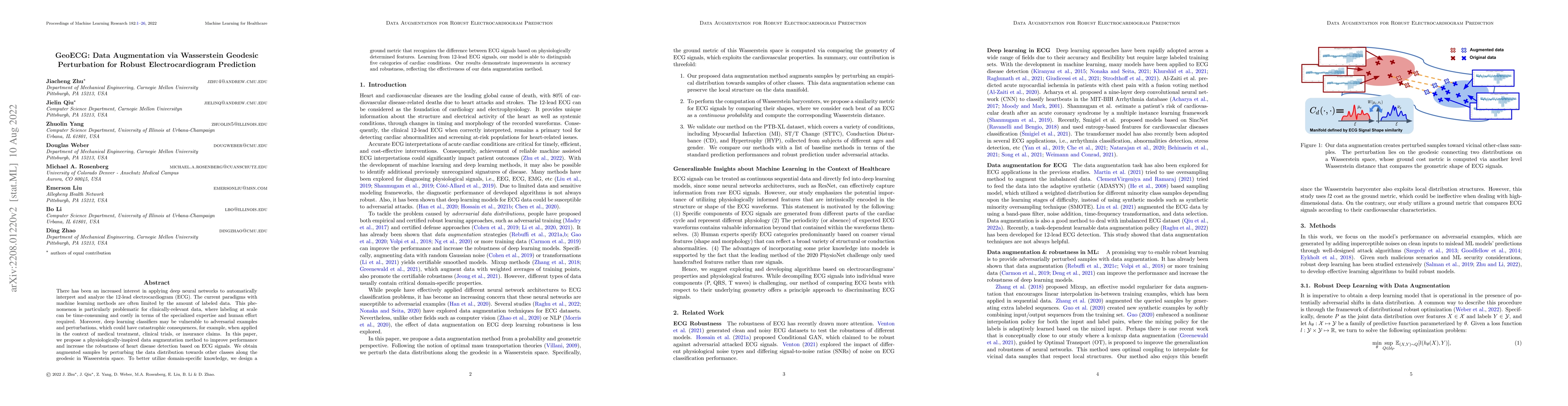 Thumbnail for GeoECG: Data Augmentation via Wasserstein Geodesic Perturbation for
  Robust Electrocardiogram Prediction