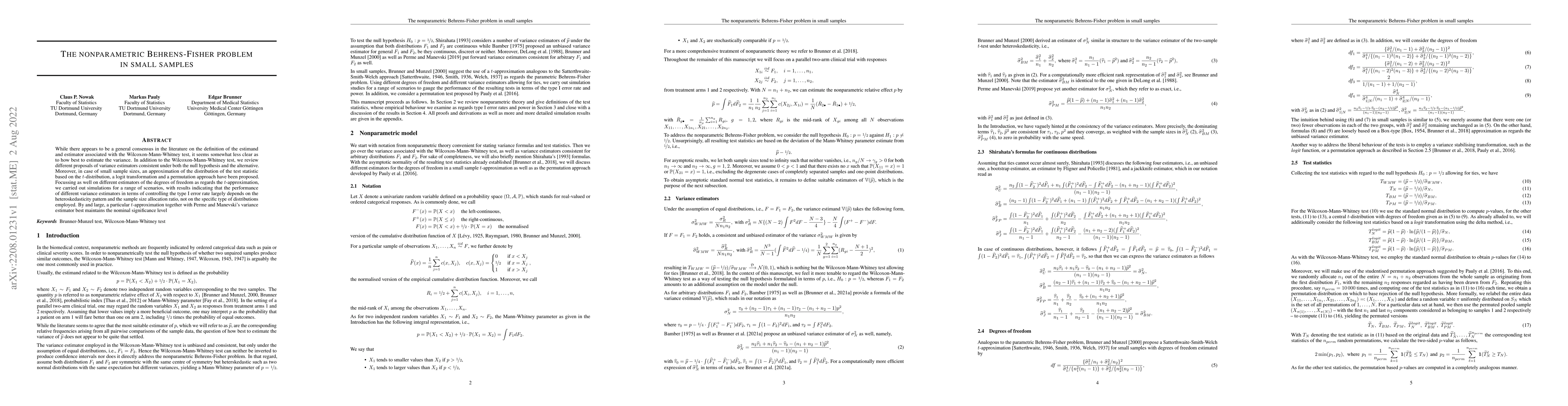 Thumbnail for The nonparametric Behrens-Fisher problem in small samples