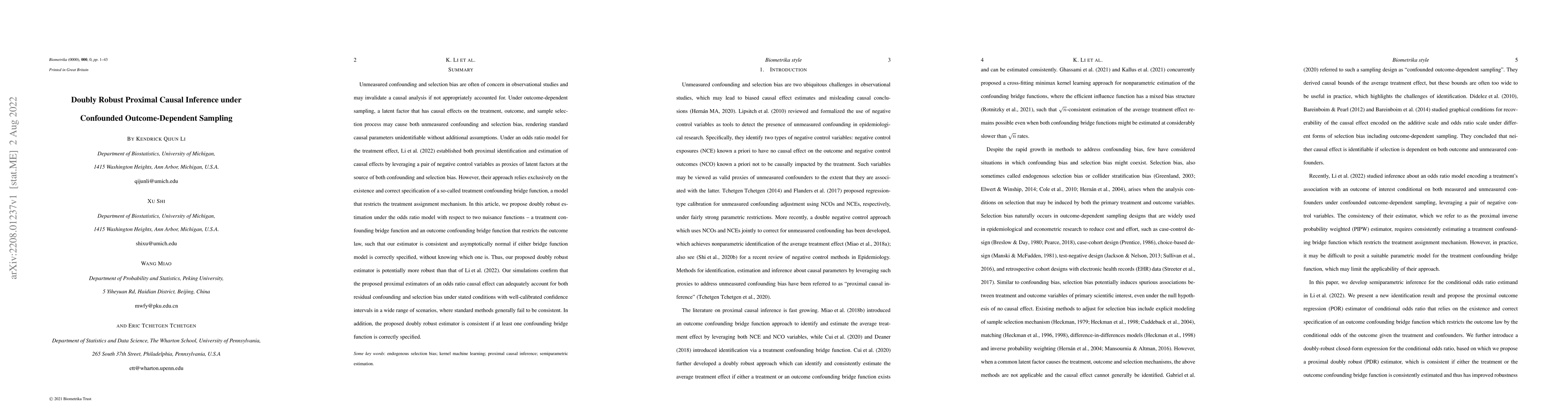 Thumbnail for Doubly Robust Proximal Causal Inference under Confounded
  Outcome-Dependent Sampling