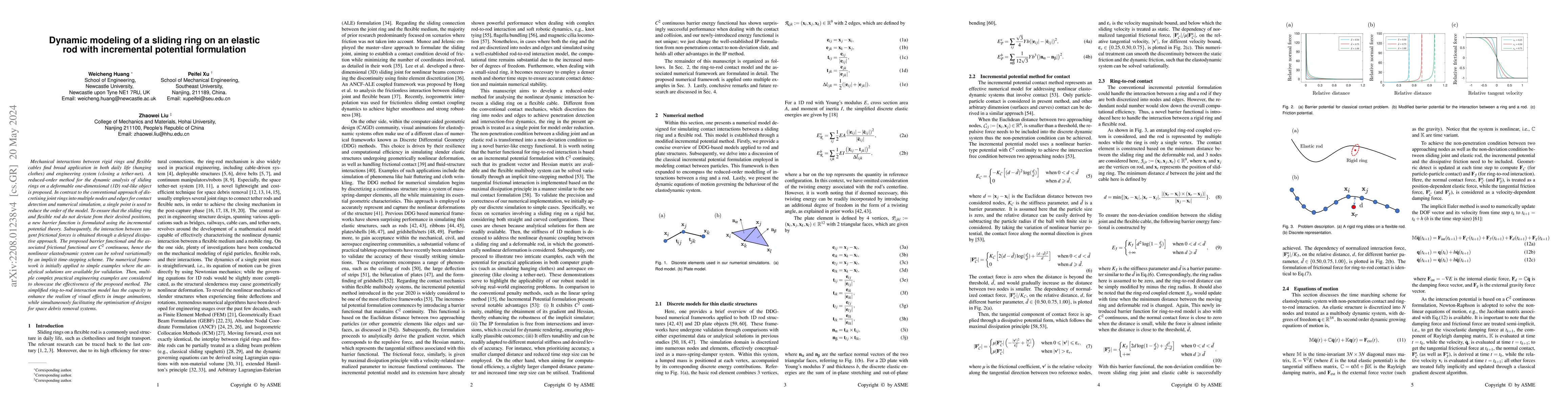 Thumbnail for Dynamic modeling of a sliding ring on an elastic rod with incremental
  potential formulation