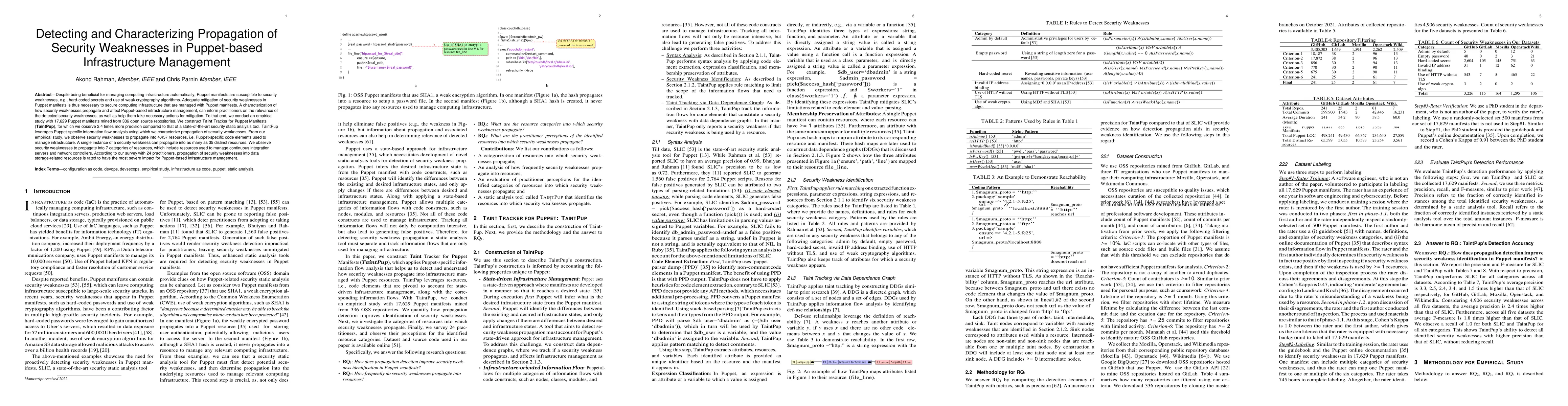 Thumbnail for Detecting and Characterizing Propagation of Security Weaknesses in
  Puppet-based Infrastructure Management
