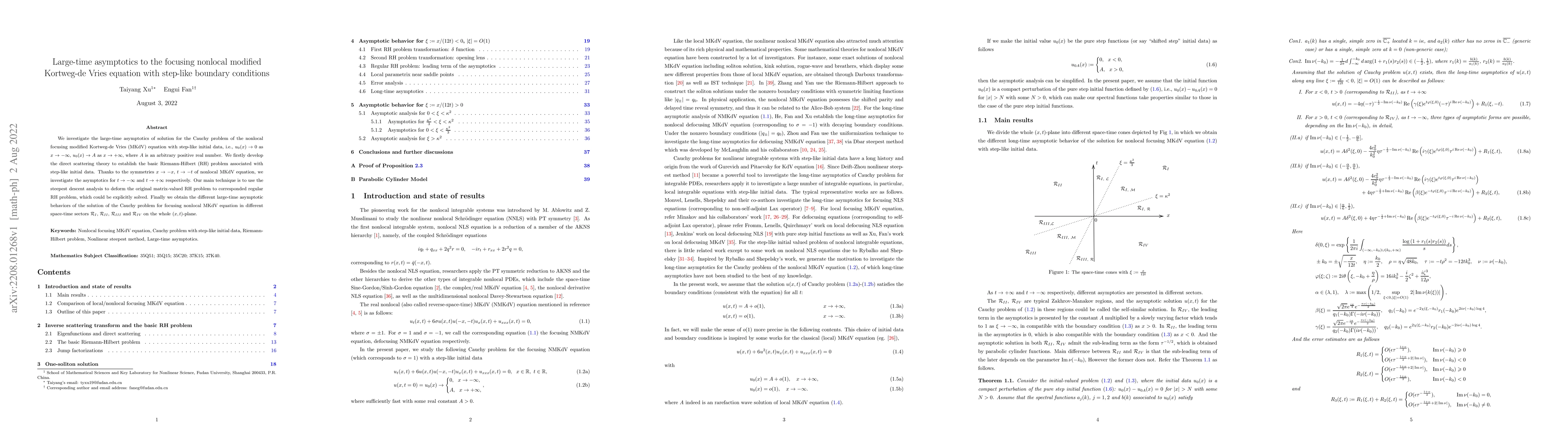Thumbnail for Large-time asymptotics to the focusing nonlocal modified Kortweg-de
  Vries equation with step-like boundary conditions